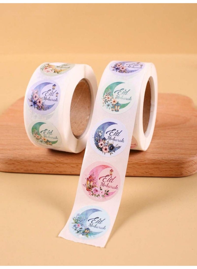 Eid giveaways round Eid Mubarak decorative stickers 500 pieces for gifts and sweets - Image 1